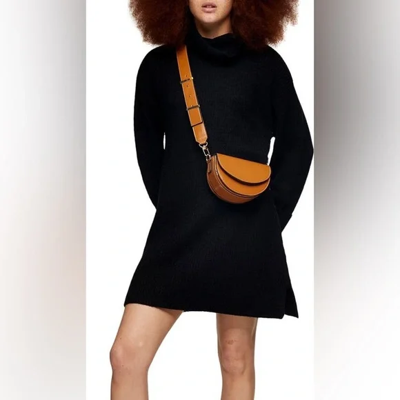 collar long sleeve sweater dress topshop Topshop Ribbed Funnel Neck Sweater Dress